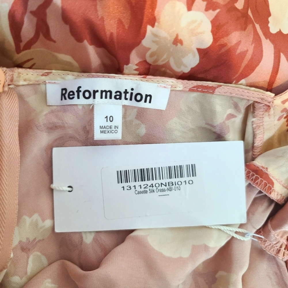 NWT Reformation Casette Silk Dress in Bellini Size 10 - Picture 8 of 11